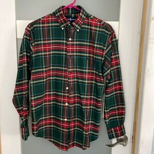 Ralph Lauren Men's Polo Shirt Button Up Red Black Green Flannel Plaid Cotton